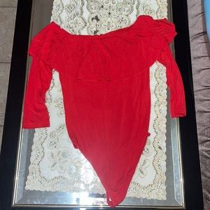 Aritzia Wilfred red off the shoulder thong bodysuit with 3/4 sleeves